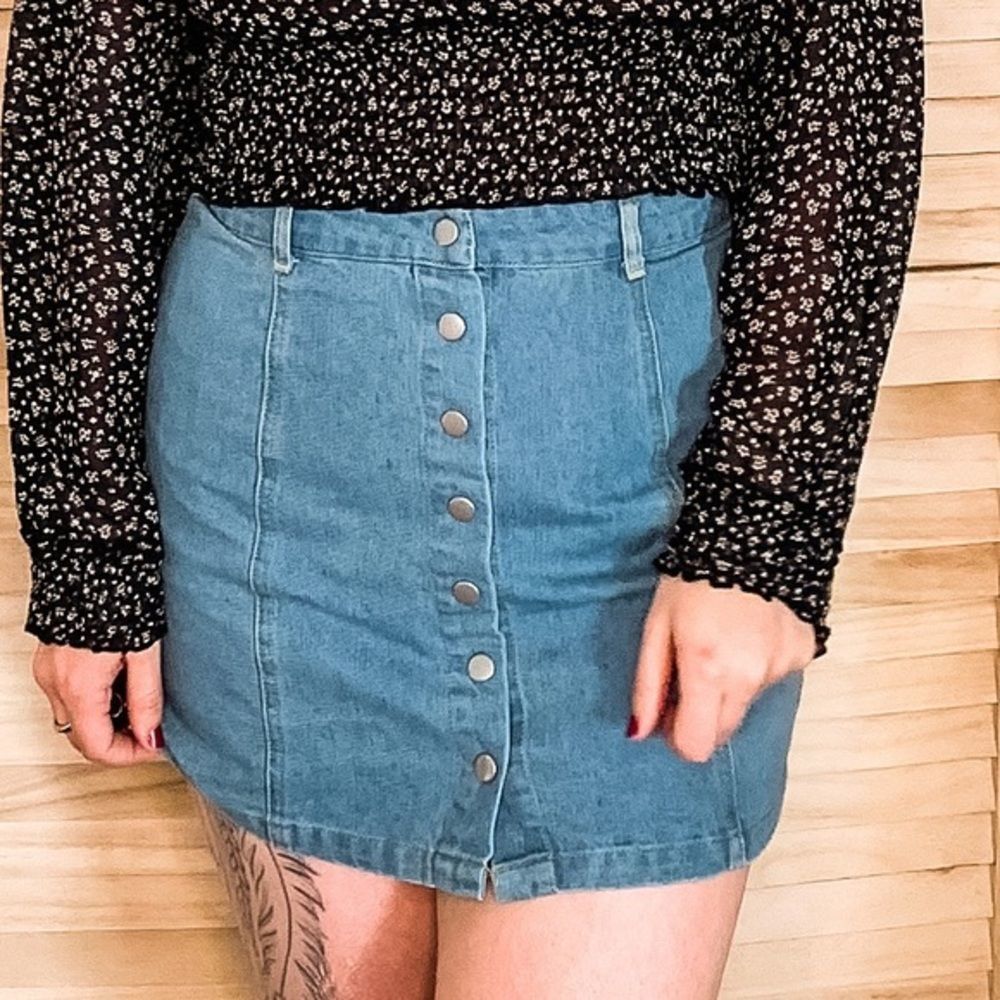 Retro Front Button Denim Jean Mini Skirt